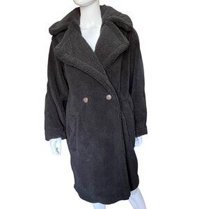 Universal Thread Black Faux Fur Coat Double Breasted Mid-Length Womens Size S